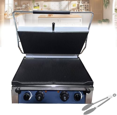 Pnpaea Piastra Panini Liscia Ghisa Smaltata,Piastra Tostapane da 3000 W Doppia Piastra Elettrica per Panini in Acciaio Inox,per Cucina Professionale di Bar ElectricHeating