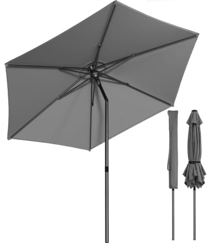 vounot® Parasol de Jardin Inclinable 270 cm Protection UV 50+ Parasol avec Aération Supérieure Sac de Transport à Bandoulière pour Café Jardin Terrasse Balcon Camping Plage Gris