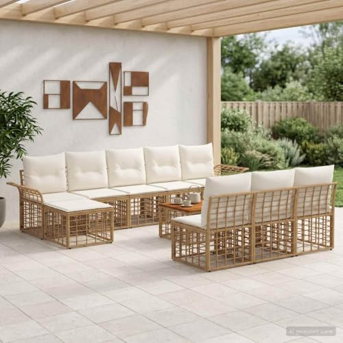 LoogCape trädgårdsmöbler set 11 delar av polyrattan väderbeständig med modulära loungesoffor och bord för terrass, balkong och veranda, inklusive kuddar, sittgrupp för avslappnad avkoppling utomhus