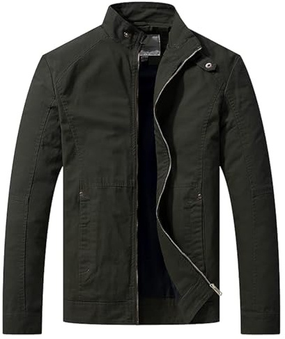 WenVen Men's Casual Cotton Jacket Outdoor Windbreaker Coat Classic Full-Zip Jacket Lightweight Jackets Army Green XL