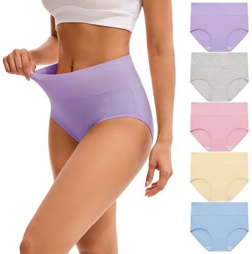INNERSY Underbyxor för damer i stretchig bomull, hög midja, trosor, mjuka underkläder, 5-pack, L