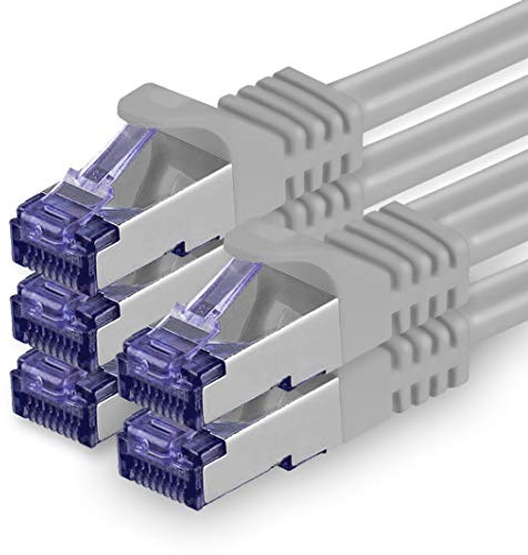 1aTTack.de Cat.7 Cavo di Rete 0,25m - Grigio - 5 Pezzi - Ethernet LAN Cat.7 SFTP PIMF LSZH Spina RJ45 Cat6a 10 Gbit s