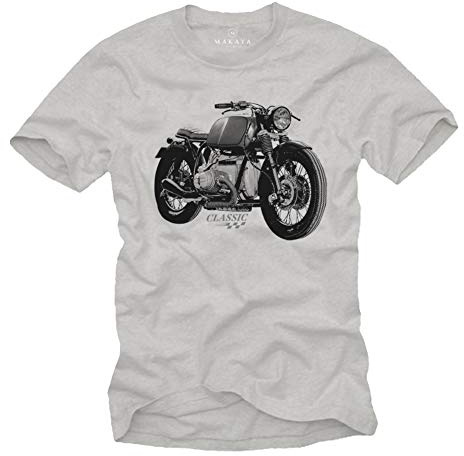 MAKAYA Motorbike Accessories for Men - Vintage Motorcycle R100 - Biker T-Shirt Short Sleeve Grey Size L