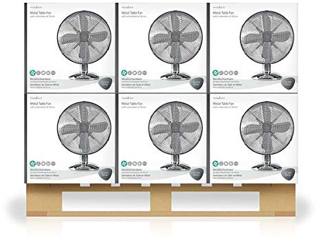 NEDIS FNTB20ECR30P Ventilateur de Table en Métal | 30 cm de Diamètre | 3 Vitesses | Fonction d'Oscillation | Chrome