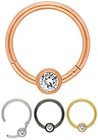 Treuheld® Rosegoldener Segmentring-Clicker Piercing mit Kristall | Größe: 0.8 x 8 mm (Kugel: 3mm)