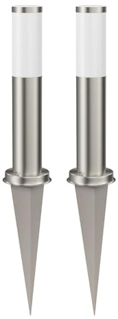ledscom.de 2x Pollerleuchte PORU mit Erdspieß für außen, Edelstahl, rund, 39 cm, E27 Fassung