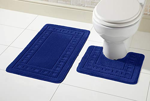 Olivia Rocco Miami Ensemble Tapis de Bain et Contour WC antidérapant Bleu Marine