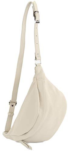 modamoda de - T77 - ital. Hüfttasche Bauchtasche Brusttasche Medium aus weichem Leder, Farbe:Creme