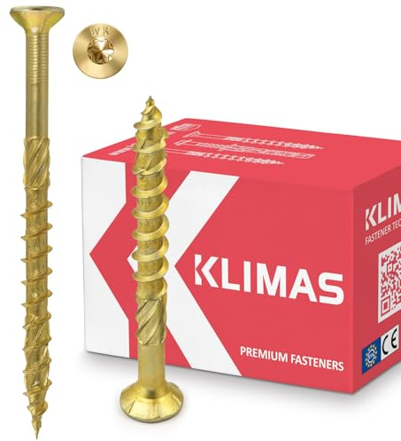 KLIMAS Torx Träskruvar - Spånskiveskruvar Gula - Försänkta Skruvar - Terrassskruvar - Universalskruvar - Takkonstruktionsskruvsats - Träskruvar 5x90 mm - 200 stycken