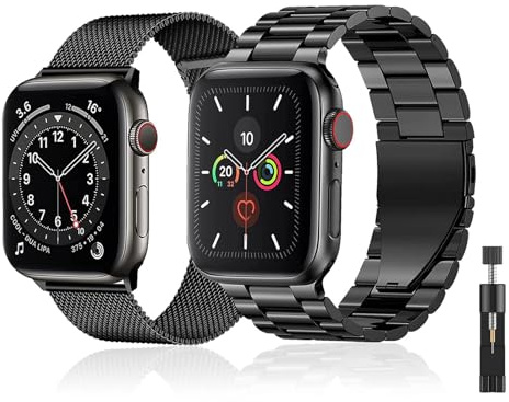 baklon 2 pcs Compatible avec Bracelet Apple Watch 38/40/41/42/44/45/46/49mm，Bracelet métallique en acier inoxydable pour la collection iWatch Series SE3 2 1/ Ultra3 2 1/11 10 9 8 7 6 5 4 3 2 1