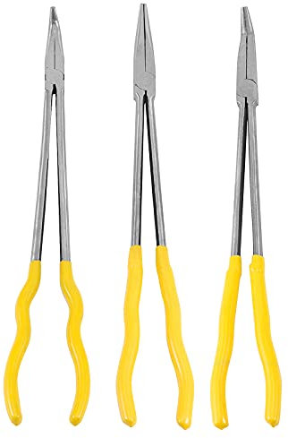 HOIGON 3 Pieces 16 Inch 90-Degree 45-Degree Straight Extra Long Needle Nose Plier Set, Long Reach Pliers Set with Comfortable Handle for Tight Space