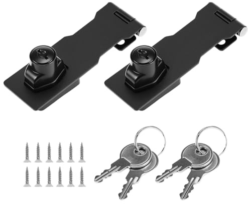 QWORK Sicherheitsüberfalle, 4 / 10cm, Schloss Vorrichtung mit Schlüssel und Schrauben für Türverschluss Haustür, Garagentor, Schwarz, 2 Stücke