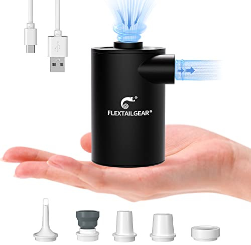 FLEXTAILGEAR MAX Pump 2020, Portable Electric Air Pump, 3600mAH Battery,Rechargeable, High Flow 300L/min, Fast In/Deflating, Air Mattress, Swimming Ring, Vacuum Storage Bags, Camping & Travel (black)