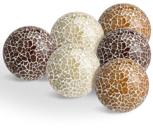 Vesici 6 Pcs Mosaic Sphere Balls Decorative for Bowls, Mosaic Glass Balls Decorative Orbs Table Sphere for Living Room Decor Centerpiece for Vases Dining Table Decor, Diameter 2.4 Inch(Classic Colors)