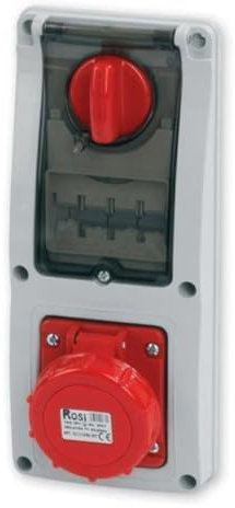 Presa interbloccata verticale con sezionatore interruttore, ad incasso, con interruttore magnetotermico, 380V, 5 poli 3P+N+T, 16A, IP67 - Rosi 16.3416R6-IMT