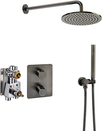 Ben Lavion 250 Unterputz Regenduschkopf Ø25 cm - Gebürstetes Schwarz - Regendusche Duschset mit Duschkopf Duschsystem Duschgarnitur