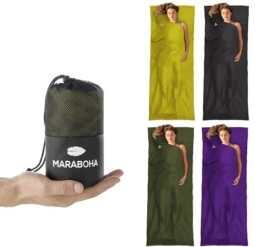Maraboha Stugsovsäck av mjuk mikrofiber – liten förpackningsstorlek, lätt och tunn, med kuddfack, optimal resesovsäck för backpackers och i varma länder (grön)