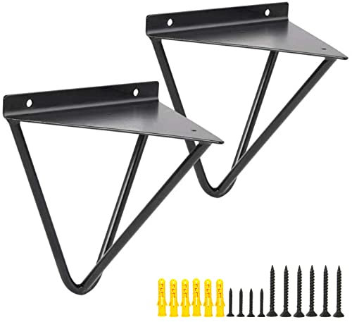 2 Stück Dekorative Haarnadel Regalhalterungen Strapazierfähige Metallstützen Wandmontage Eisen Regalträger, für Wandregal, Küche, Balkon, Geschäft, Gold/Schwarz/Weiß (Length 100mm,Black)