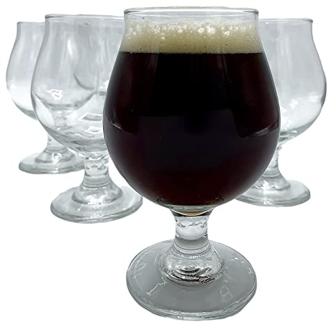 SHUVAR BAZAR Craft Brews Classic Belgian Stemmed Tulip Beer Glasses, 16 Oz, Set of 6 with Bottle Opener (16 Ounces)