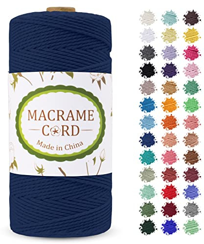 LEREATI Corda Macrame 2mm x 200m, Filo Macrame Cordoncino Cotone Naturale Spago Colorato, Cordino per Borse Uncinetto, Arazzo da Parete, Fai da Te Artigianato, Decorazioni (Blu Scuro)