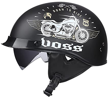 GAOZCTT Casco de Motocicleta Vintage, Medio Casco Aprobado por ECE, Casco Todoterreno, conducción al Aire Libre con Gafas, para Bicicleta Chopper Moped Cruiser