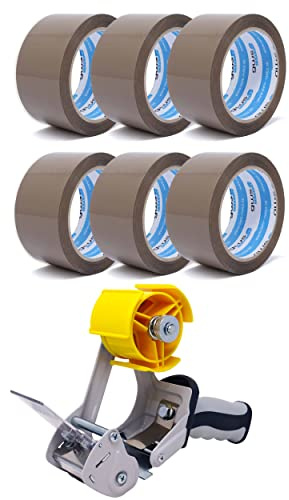 gws Verpackungs-Set mit robustem Lager/-Industrie Abroller und 6 Rollen braun 66m x 50mm zum Verpacken von Paketen - Hohe Klebekraft - Einfache Bedienung - Profi-Qualität