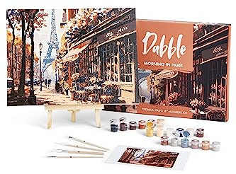 Dabble™ Premium-Set „Malen nach Zahlen“ für Erwachsene und Anfänger. Mit Zubehör: Leinwand, Rahmen, Acryl-Farben, Pinsel, Blumen, Pflanzen - Morning in Paris