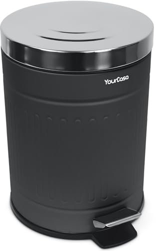 YourCasa® Mülleimer Bad 5L [Retro Style Anthrazit] Kosmetikeimer mit Softclose-Deckel & Inneneimer - Kosmetik Abfalleimer klein für Badezimmer, WC, Toilette - aus Edelstahl