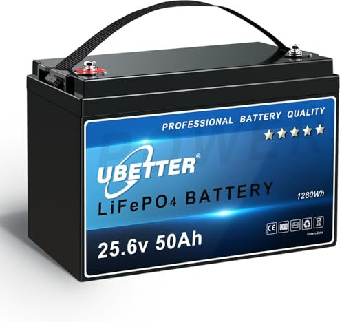 UBETTER 24V 50Ah LiFePO4 Akku Lithium Batterie LiFePO4 24V mit 50A BMS, 1280Wh Tiefe Zyklen Power, 4000+ Ladezyklen Wiederaufladbare Batterie für Wohnmobil Camper Anhänger Insel PV Anlage