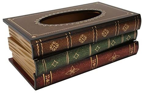 Tissting Holz Taschentuchbox 25 x 14 x 10 cm Rechteckige Retro Buch Taschentuchbox Mittelalter Vintage Deko Kosmetiktücher für Badezimmer, Wohnzimmer, Schlafzimmer, Nachttisch