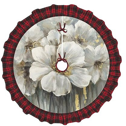 Weihnachtsbaumrock, 91,4 cm, weißer Lilienstrauß, bedruckt, Weihnachtsbaumschmuck, Bauernhaus, Weihnachtsbaummatte für Weihnachten, Neujahr, Urlaub, Innen- und Außendekoration