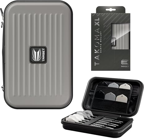 TARGET Darts Takoma XL Darttasche – Darttasche für 6 Darts, schützender Eva-Darthalter mit Doppelreißverschluss-Innentaschen, professionelles Dartzubehör, grau, Taschen-Organizer