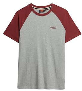Superdry Herren Essential Baseball-T-Shirt aus Bio-Baumwolle mit Logo Grau Meliert/Vintage Rot Meliert XL