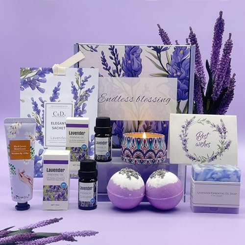 Pamper Birthday Gifts for Women, Unique Friend Gifts for Her, Lavender Self Care Get Well Soon Gifts Set for Mum Sister Wife, Spa Bath Set Bath Bombs Present, Christmas Valentines Mothers Day Gift Box