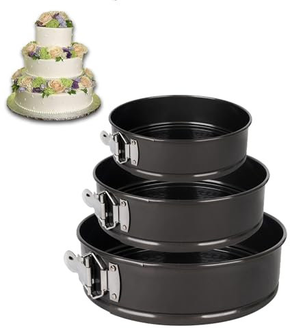 Iimin Cake Pan Set for Baking，3 Round Nonstick Removable Base Bakeware Springform Pans (4 7 9)，Springform Pan Set with Removable Bottom