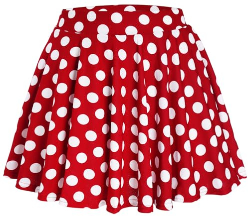 Gonna da donna basic rossa con pois bianchi ragazza estate retrò elastico informale Mini skater gonna, Rosso con pois bianchi, M