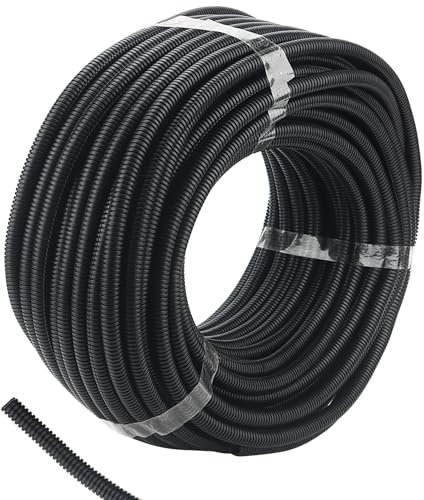 MAHIONG 50M Black Corrugated Conduit, Flexible Cable Wire Protective Tube for Home, Office, and Industrial Use (ID 10mm x OD 13mm)