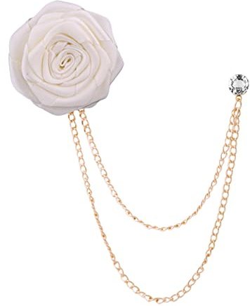 YOUNAFEN Broches de mariage en tissu fait à la main en forme de rose pour marié - Épinglette à gland - Chaîne pour homme - Accessoires de costume