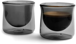 FLUR Espresso Glasses (Set of 2) Perfect for Espresso, Macchiatos & Small Espresso Drinks – Double-Walled Borosilicate Glass – Handmade, Lightweight & Durable – 3oz (Smoke)