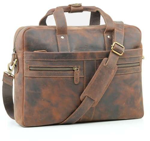 Handmade World Schlanke Laptop-Aktentasche aus Leder für Herren und Damen, The Eminent, passend für 40,6 cm (16 Zoll) Computer, Messenger für Business und Büro, Braun, Medium