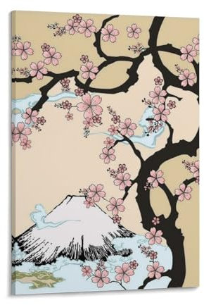 Cmagnifico Gerahmte Leinwand-Wandkunst, Fuji-Berg-Kirschbaum in Japan, einzelnes hängendes Bild für Wohnzimmer, Schlafzimmer, Dekoration