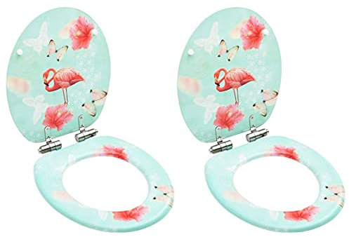ZEYUAN Toilettensitze Soft-Close-Deckel 2 STK. MDF Flamingo-Design, Klodeckel, Toilettendeckel, Wc Sitz, Klobrille, Wc Deckel, Toilettenbrille,