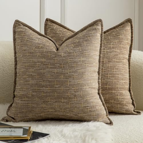 Mandioo 2er Set Kissenbezug Hanftuch Weben Textur Modern Bauernhaus Kissenbezüge Kissenhülle Dekorieren Zierkissenbezug Sie Wohnzimmer Sofa Schlafzimmer Bett 45x45cm Hellbraun