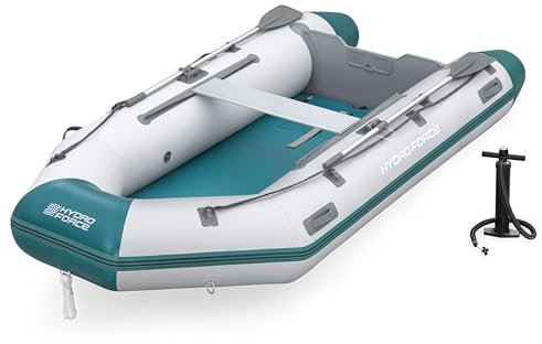 Bestway Hydro Force Sportboot Mirovia Pro, 330 x 162 x 44 cm, für 5 Personen, bis 640 kg, TriTech-Material, FortiFiber-Boden, Motorhalterung (bis 15 PS), TÜV Zertifiziert, inkl. Ruder, Pumpe, Tasche