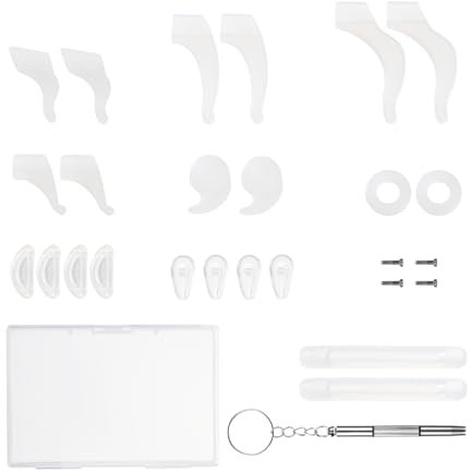 Deng Jr Eyeglass Repair Kit, Soft Silicone Glasses Nose Pads with Screws and Screwdriver, Glasses Ear Grips, Anti-Slip Ear Hook Grip Glasses Accessories