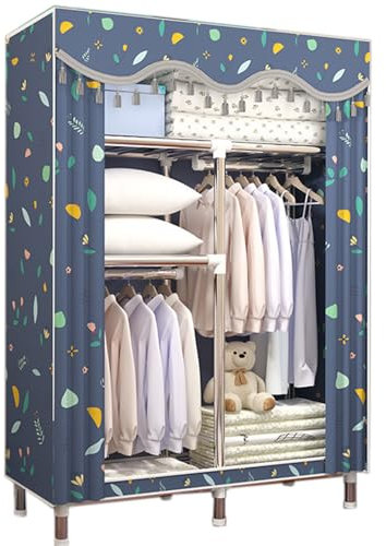 HUHJYUGE Stoffschrank mit Kleiderstange, Stoffschrank mit Fächern, Kleiderschrank Offen, Kleiderschrank Stoff mit Motiv, Tragbarer Kleiderschrank, Reißverschluss Stoffschrank (C 130cm/51in)