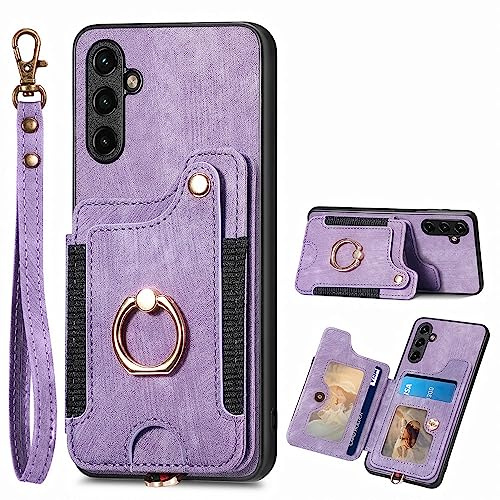 Wuhaizher for iPhone 16 Plus Case RFID Blocking with Ring Holder 360 Degree Rotation Stand Phone Wallet Case for Men Women Girls with 5 Card Holder Shockproof Cover for iPhone 16 Plus, Purple