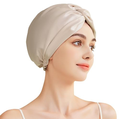 Beaulyn Seidenhaube Zum Schlafen,100% Echte 22 Momme Maulbeerseide Silk Bonnet,Schlafhaube Seide FüR Die Nacht Haare SchüTzen,Damen Atmungsaktive Satin SchlafmüTze Mit Hochwertigem Elastikband