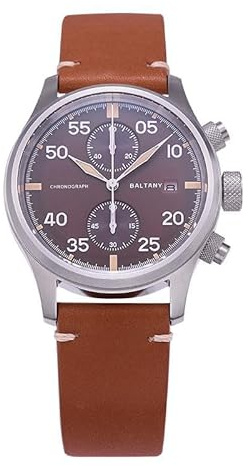 Baltany Military Style Solar-Powered Pilot Chronograph Watch 39mm (Brown)