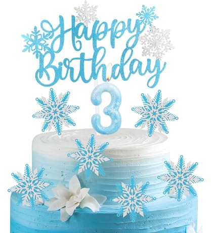 Frozen 3 Birthday Candles Cake Toppers Set,Snowflake Number 3 Candles for Cake,Frozen Cake Decorations, Blue Candles Snowflake Cake Toppers for Girls Boys 3rd Birthday Party Decorations